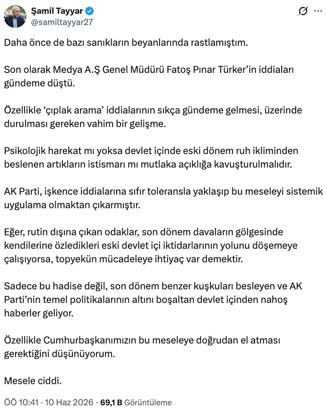 Şamil Tayyar, ‘çıplak arama’ üzerinden Erdoğan’a seslendi! ‘Doğrudan el atmalı…’ - Resim : 1