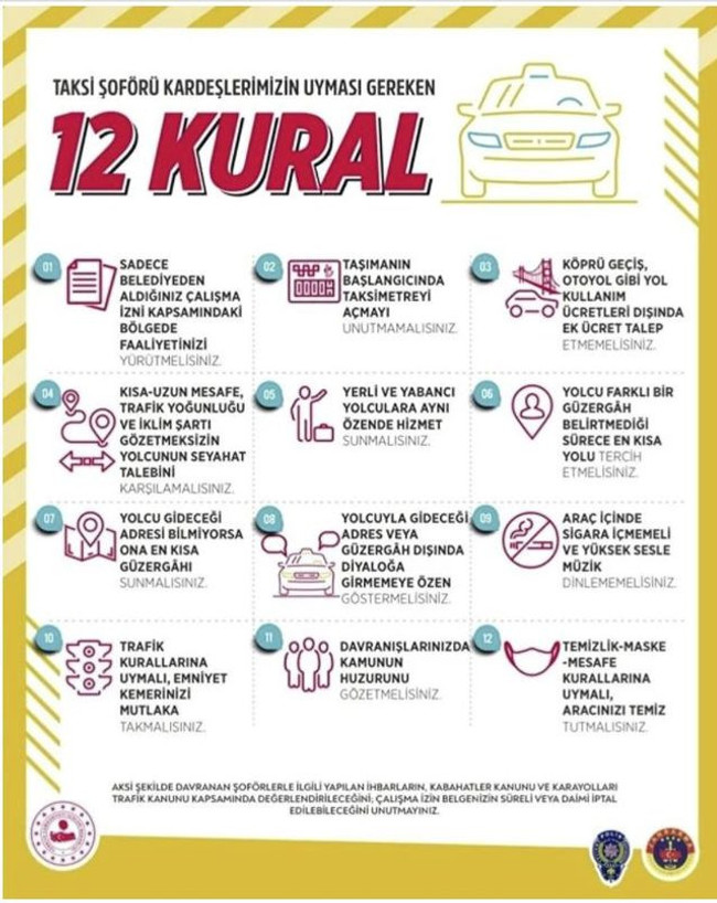 İçişleri Bakanlığı'ndan 81 ile 'taksi' genelgesi! Dikkat çeken 12 kural - Resim : 1
