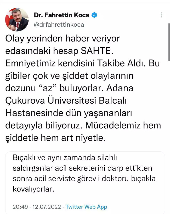 Sağlık Bakanı Twitter'daki sahte hesaplara isyan etti! "Mücadelemiz hem şiddetle hem art niyetle" - Resim : 1