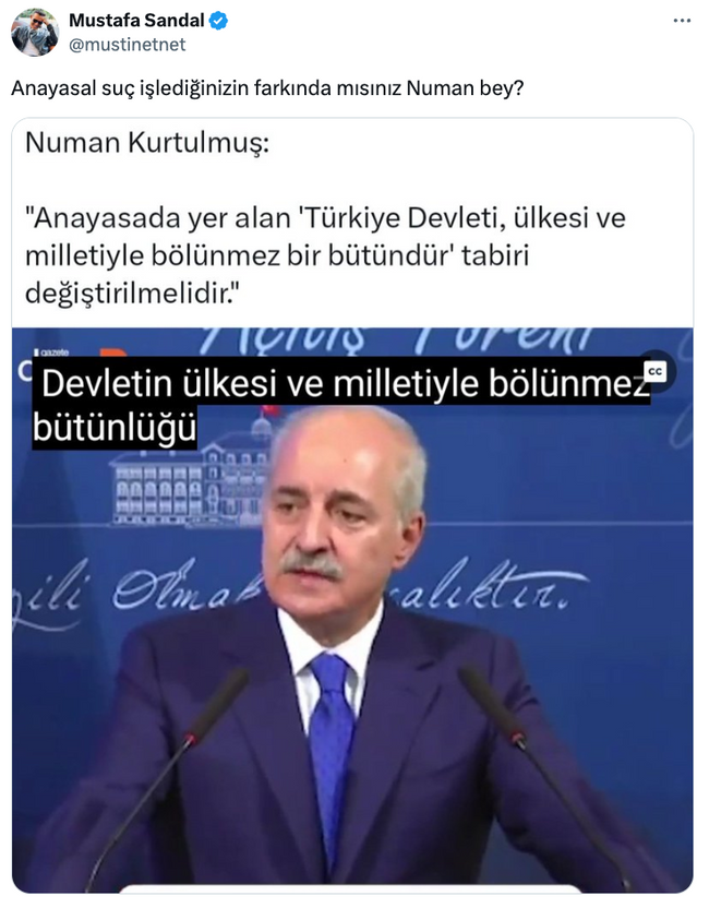 Mustafa Sandal'dan Numan Kurtulmuş'a sert tepki! 'Suç işlediğinizin farkında mısınız?' - Resim : 1