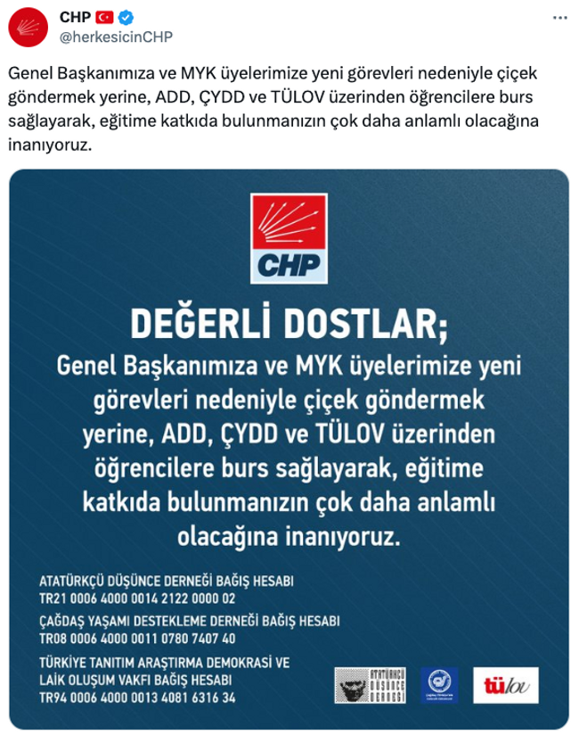 CHP’den çiçek göndermek isteyenlere çağrı! - Resim : 1