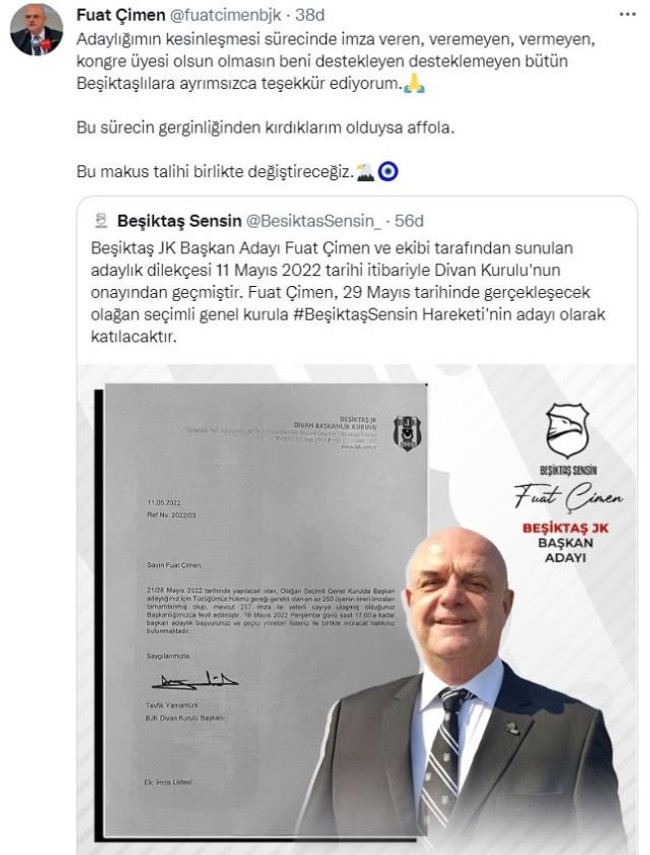 Beşiktaş'ta Ahmet Nur Çebi'ye rakip çıktı! Fuat Çimen başkanlığa resmen aday oldu - Resim : 1