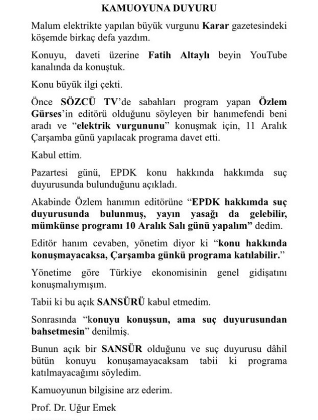 Sözcü TV’den ünlü profesöre ‘EPDK’ sansürü - Resim : 2