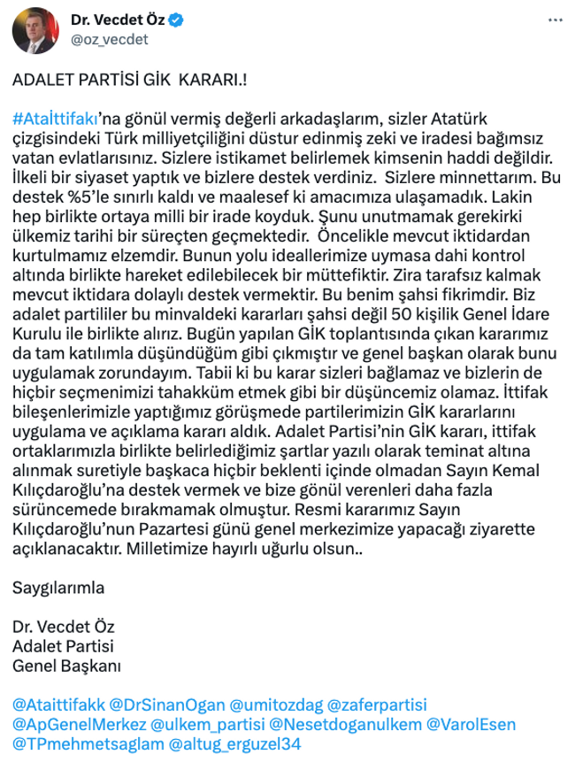 ATA İttifakı’nın ortağı 2. tur için tarafını seçti! İsim vererek açıkladılar… - Resim : 1