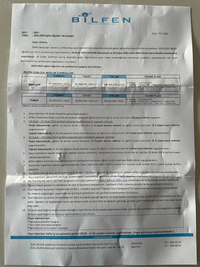 Bilfen okulları veliden yıllık 600 bin lira istedi! - Resim : 2
