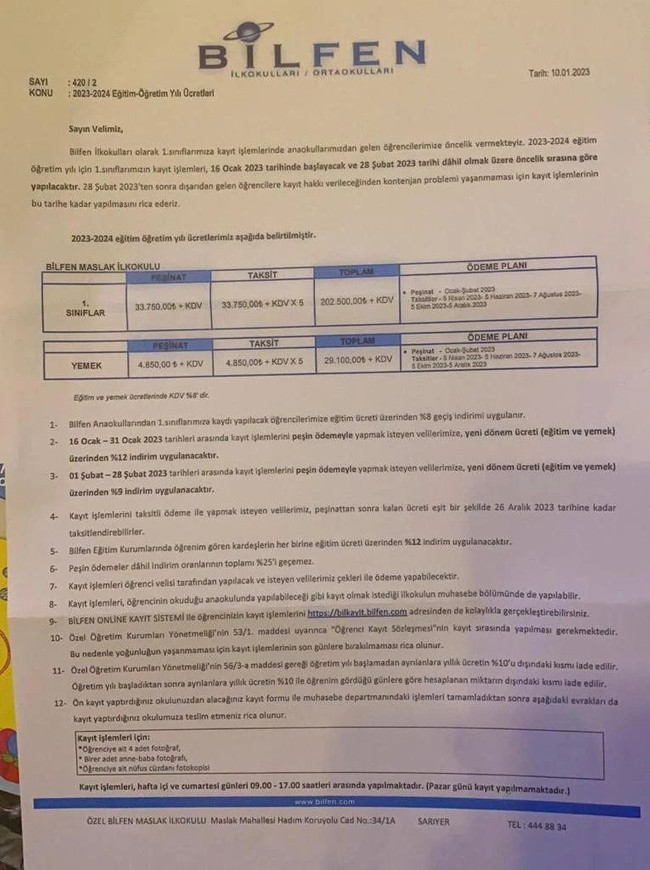 Bilfen okulları veliden yıllık 600 bin lira istedi! - Resim : 1