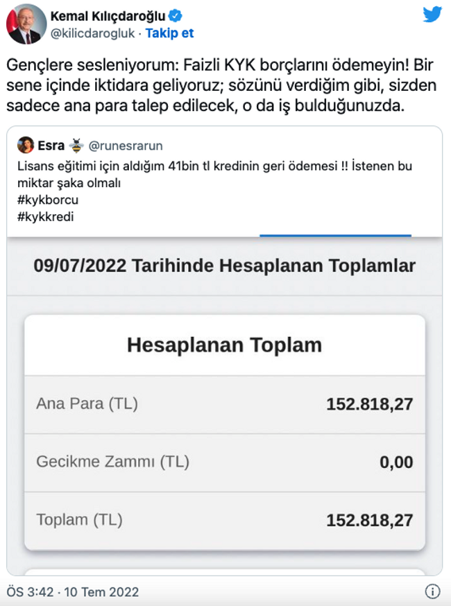 KYK faizleri silindi 'Teşekkürler Kılıçdaroğlu' etiketi TT oldu - Resim : 1