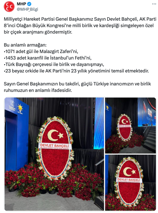 Bahçeli’den AK Parti kongresine özel çiçek aranjmanı! ‘Bu anlamlı armağan…’ - Resim : 1