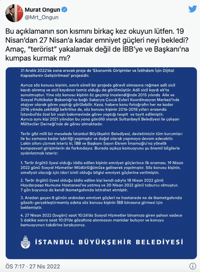 'İBB çalışanına terör gözaltısı' haberlerine İBB'den açıklama: Kumpasvari girişim - Resim : 1