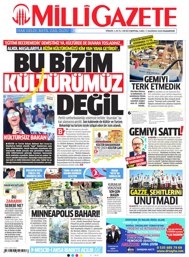 Milli Gazete, Nuri Ersoy’u manşetine taşıdı: Bu bizim kültürümüz değil, kültürsüz bakan! - Resim : 1