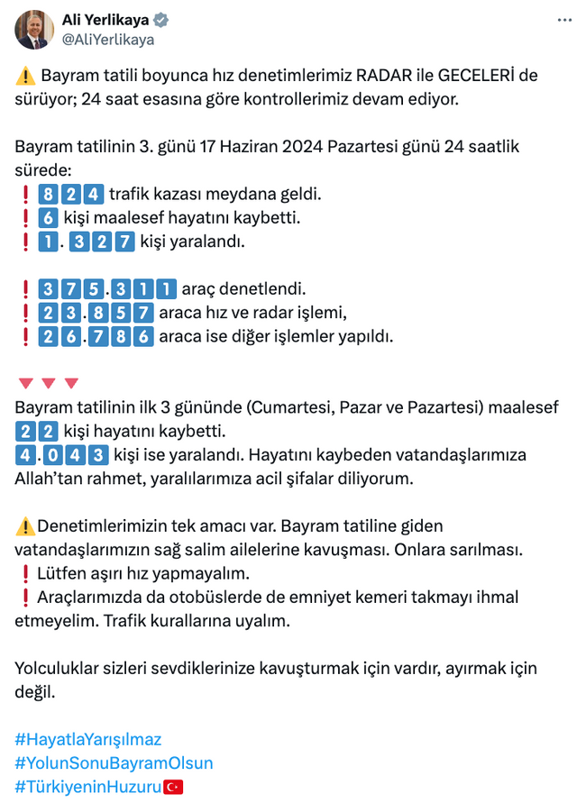 Bayram tatilinin 3 günlük bilançosu belli oldu! 'Yolculuklar kavuşturmak için var…' - Resim : 1