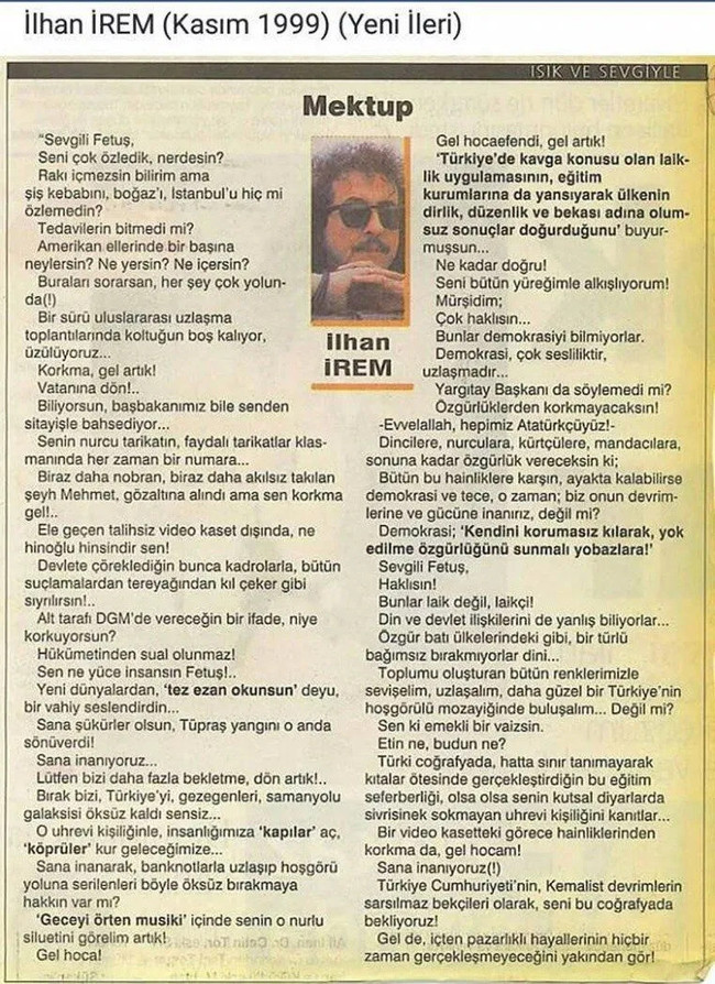 'Fetuş' diye seslenmişti! İlhan İrem'in Gülen yazısı yeniden gündemde... - Resim : 1