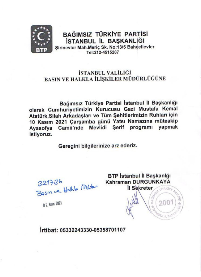 Atatürk için Ayasofya’da mevlit başvurusu - Resim : 1