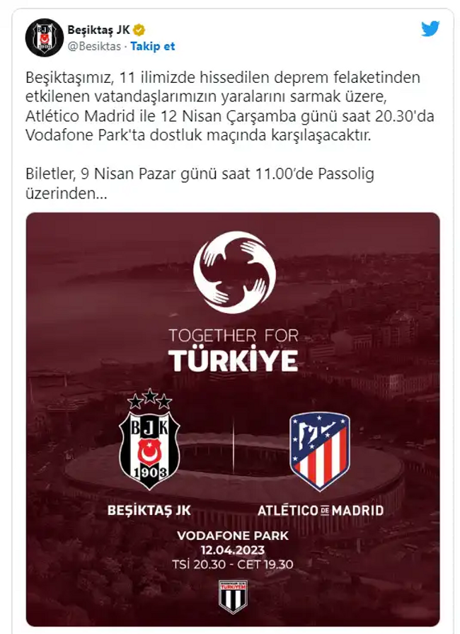 Beşiktaş, İspanyol devi ile depremzedeler için özel maç yapacak - Resim : 1