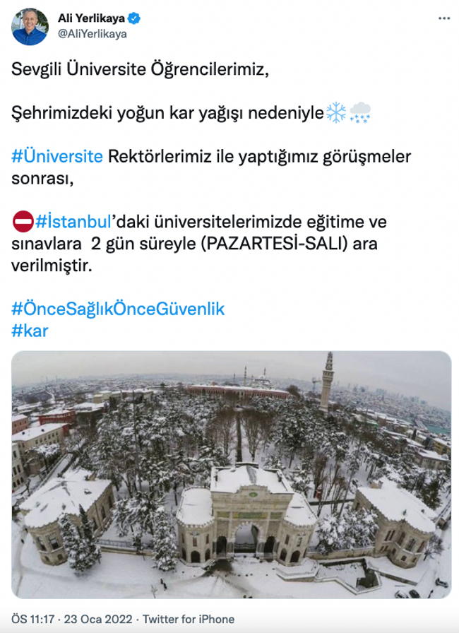 Vali Yerlikaya duyurdu! İstanbul'da üniversitelerde eğitim ve sınavlara ara verildi! - Resim : 1