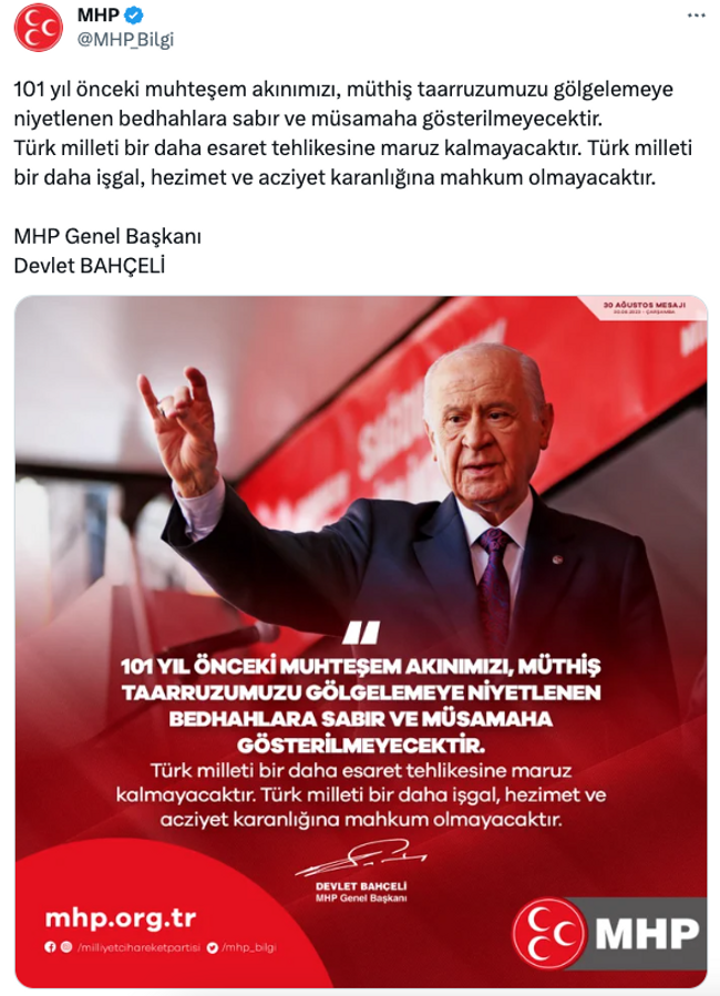 Bahçeli'den 30 Ağustos Zafer Bayramı mesajı! - Resim : 1