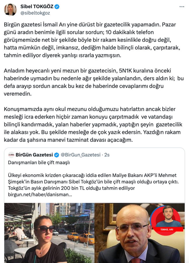 Mehmet Şimşek’in danışmanı Sibel Tokgöz ‘maaş’ sessizliğini bozdu! ‘Dürüst gazetecilik yapamadın…’ - Resim : 1