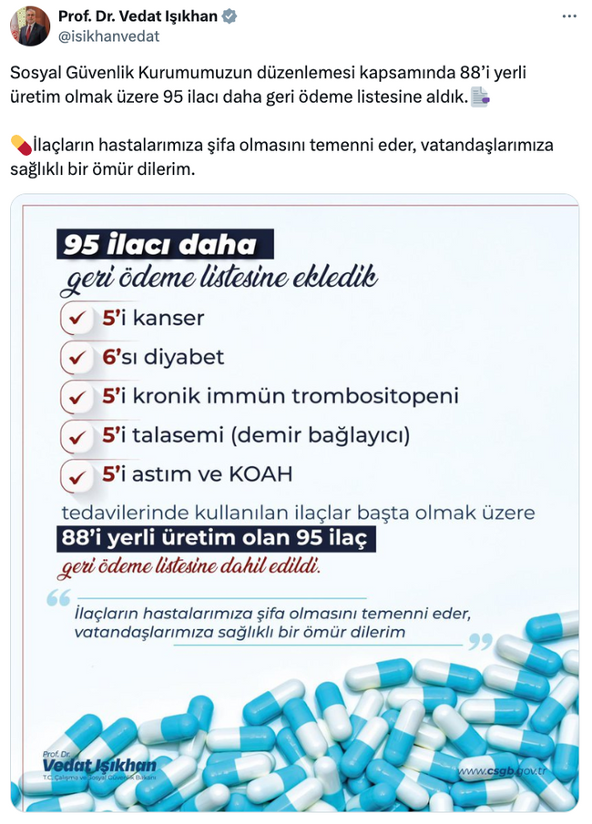Bakan Işıkhan duyurdu: 95 ilaç daha 'geri ödeme listesine' alındı! - Resim : 1