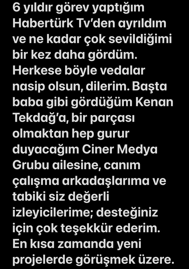 Deneyimli ekran yüzü Habertürk TV ile yollarını ayırdı! ‘Herkese böyle vedalar nasip olsun’ - Resim : 1