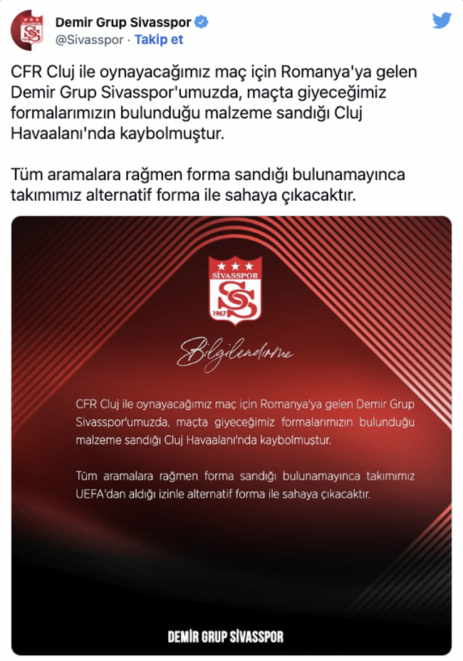 Sivasspor'un maçta giyeceği formalar kayboldu! - Resim : 1