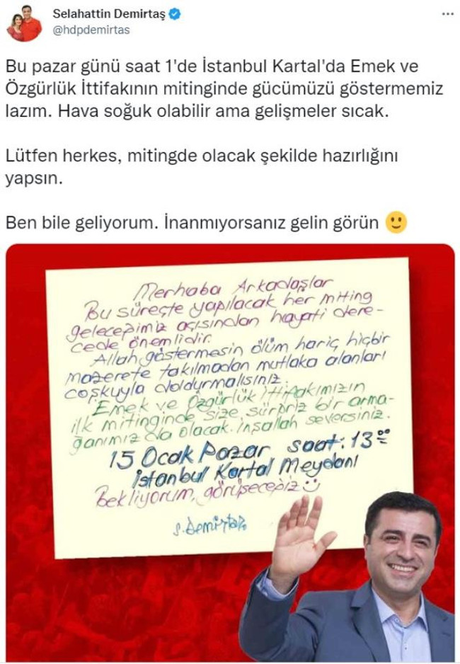 Demirtaş, sosyal medyadan miting daveti yaptı: Ben de orada olacağım - Resim : 1