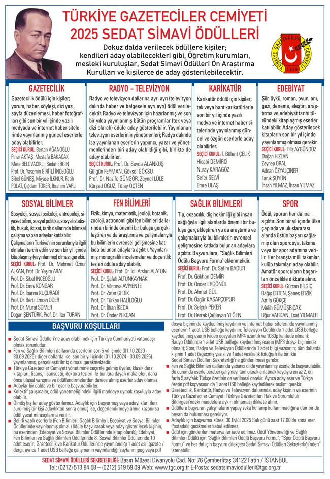 TGC 2025 Sedat Simavi Ödülleri'ne başvurular sürüyor - Resim : 1