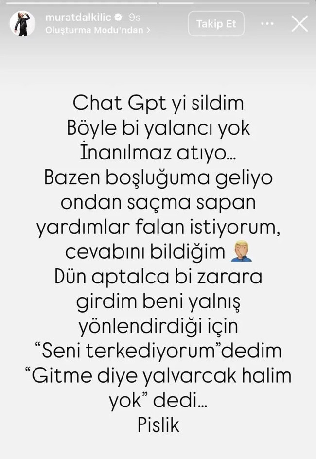 Murat Dalkılı&ccedil;'tan ChatGPT isyanı: Aptalca bir zarara girdim - Resim : 1