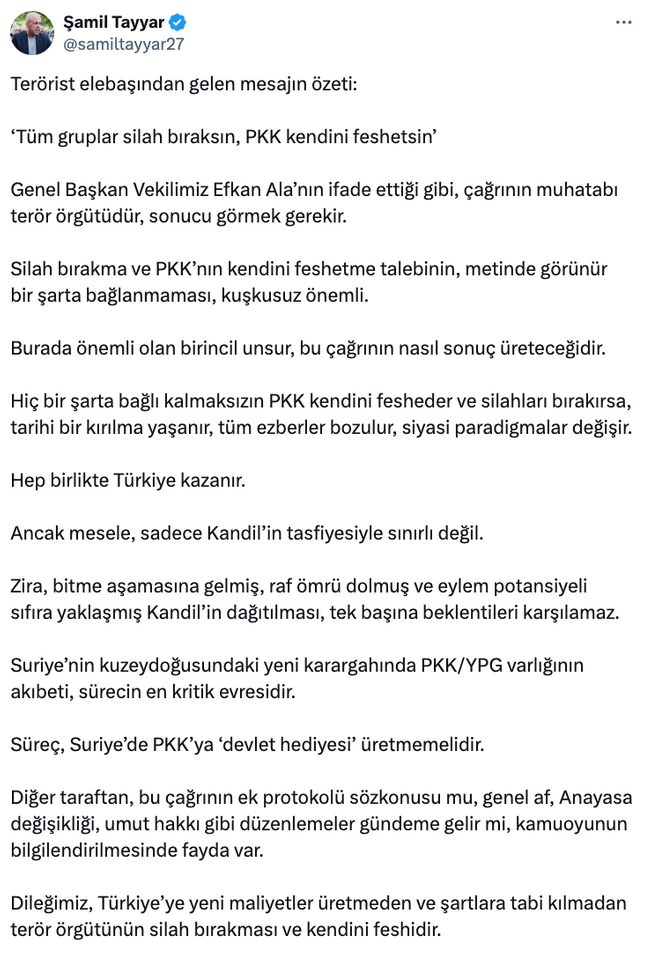 Şamil Tayyar'dan dikkat çeken 'Öcalan' sorusu! Süreç uyarısında bulundu… - Resim : 1