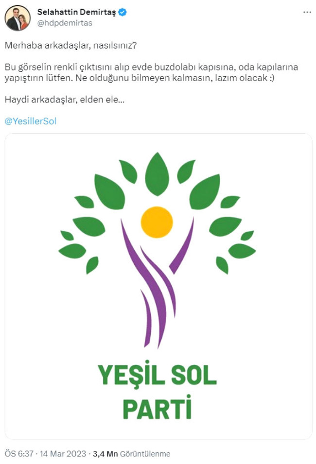 Demirtaş, parti logosu paylaştı: "Ne olduğunu bilmeyen kalmasın, lazım olacak" - Resim : 1