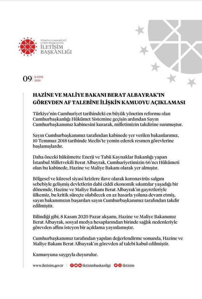 Cumhurbaşkanlığı'ndan Berat Albayrak kararı! - Resim : 1