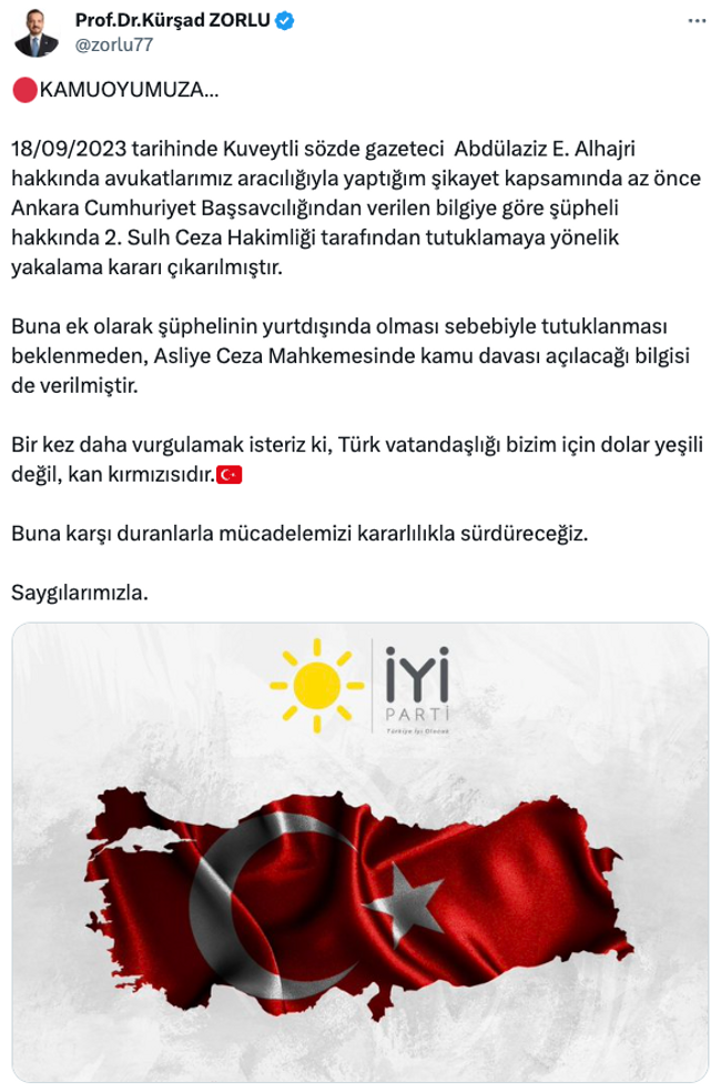 Kuveytli yazar için tutuklama kararı! İyi Parti Sözcüsü Zorlu duyurdu… - Resim : 2