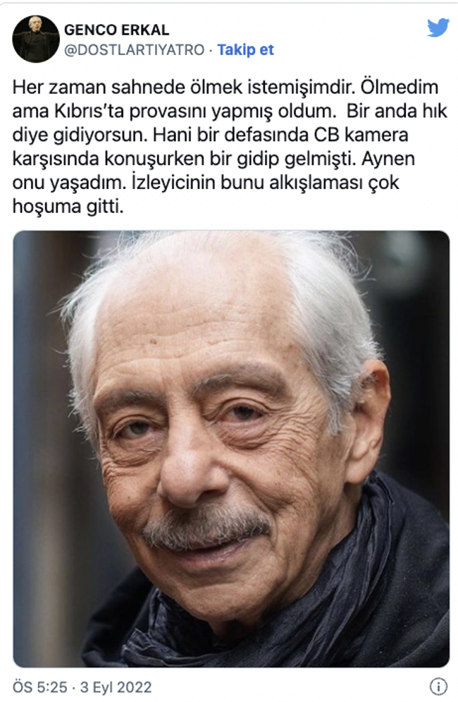 Sahnede rahatsızlanan Genco Erkal'dan ilk açıklama: "Hani bir defasında cumhurbaşkanı..." - Resim : 1