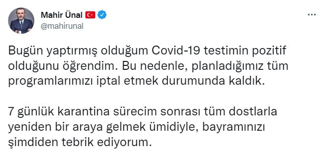 AK Parti'li Ünal, Koronavirüs'e yakalandı - Resim : 1