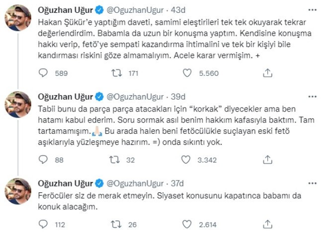 Oğuzhan Uğur'dan Hakan Şükür açıklaması: FETÖ’ye sempati kazandırma ihtimalini göze almamalıyım - Resim : 1