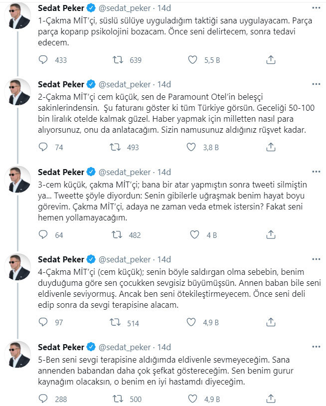 Sedat Peker, Cem Küçük'ü hedef aldı! "Sen de Paramount Otel’in beleşçi sakinlerindensin" - Resim : 1