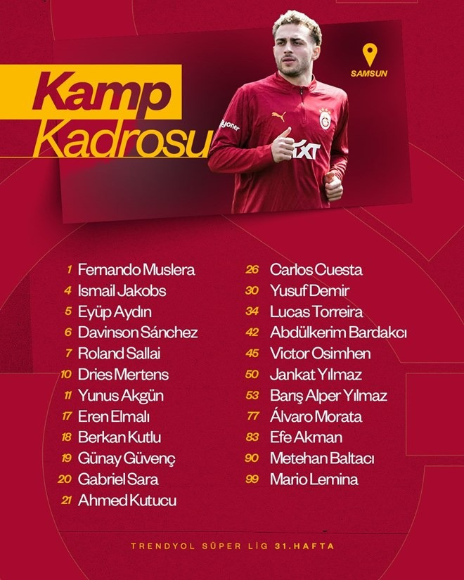 Galatasaray'da büyük şok: 4 isim Samsunspor maçında yok - Resim : 1