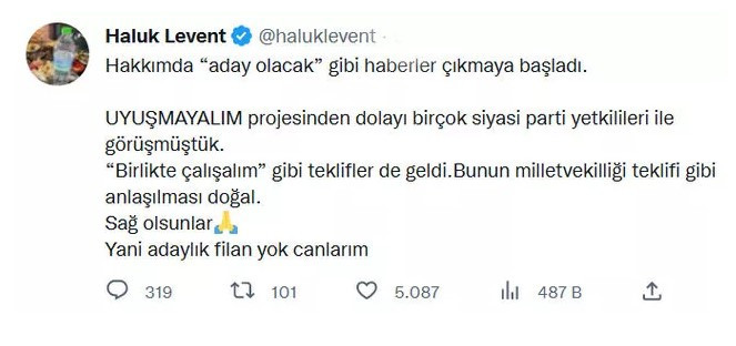 Haluk Levent'ten 'adaylık' açıklaması! Siyasete mi giriyor? - Resim : 1