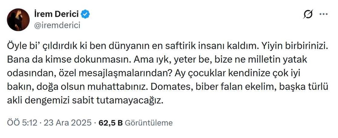 İrem Derici'den Sadettin Saran paylaşımı: "Yeter be! Bize ne milletin yatak odasından" - Resim : 1