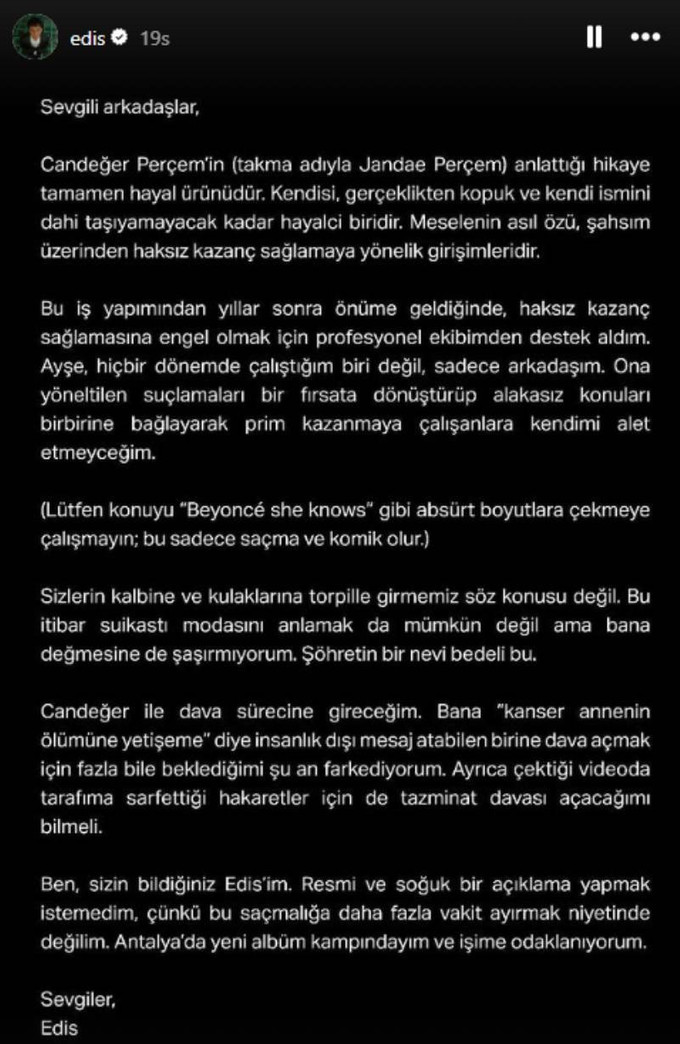 Şarkıcı Edis'ten Jandae Perçem'in iddialarına yanıt! "Şöhretin bedeli..." - Resim : 4