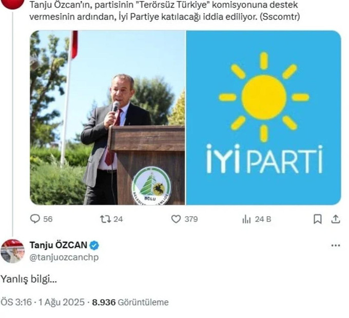 Özgür Özel canlı yayında eleştirmişti! Tanju Özcan İYİ Parti’ye mi katılıyor? - Resim : 1