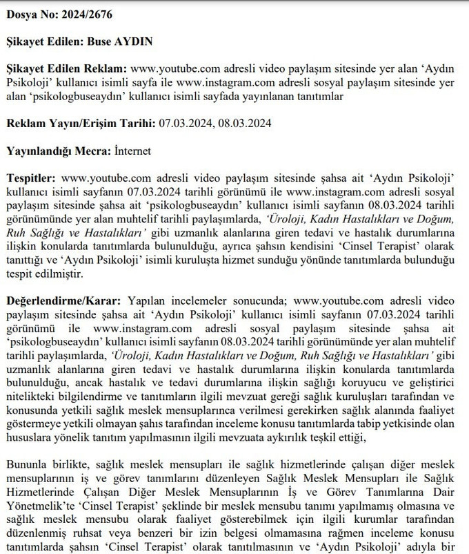 Psikolog Buse Aydın'a yarım milyondan fazla ceza - Resim : 1