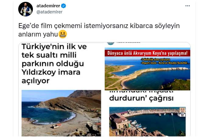 Ata Demirer'den Ege'deki imara tepki! "Film çekmemi istemiyorsanız kibarca söyleyin" - Resim : 1
