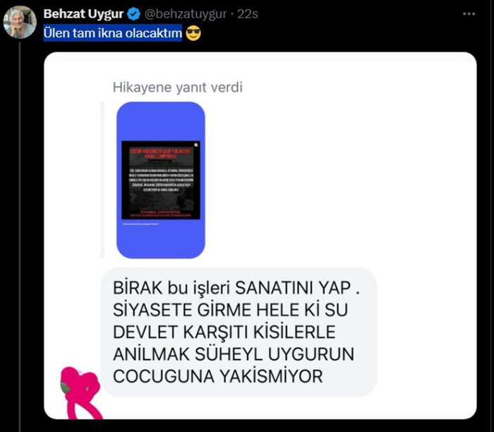 Behzat Uygur gelen mesajı ifşa etti! "Bırak bu işleri sanatını yap" - Resim : 1
