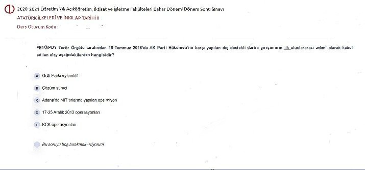 Anadolu Üniversitesi'nin tartışma yaratan 15 Temmuz sorusu! - Resim : 1