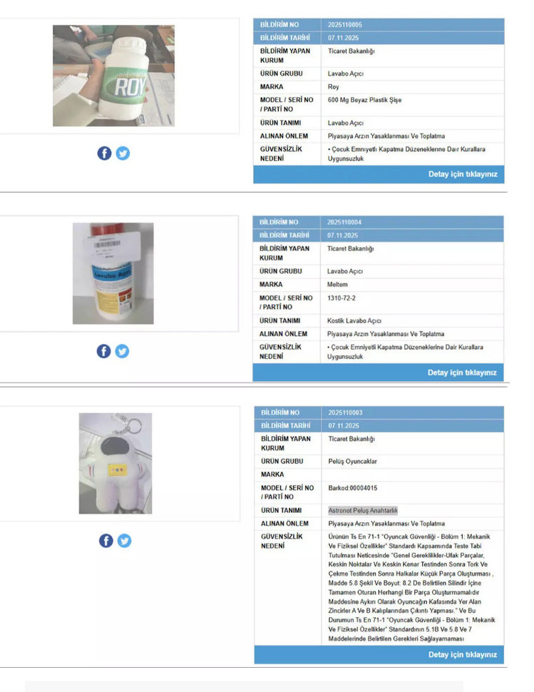 Ticaret Bakanlığı duyurdu: Bu 3 ürün piyasadan toplatılıyor - Resim : 1