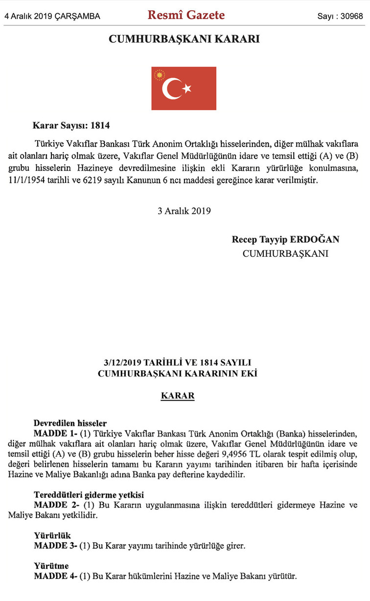 VakıfBank'ın yüzde 58,5’i Hazine ve Maliye Bakanlığına devredildi! - Resim : 1