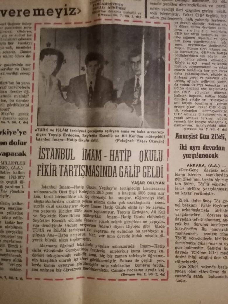 İşte Erdoğan ile ilgili basında çıkan ilk haber; 1972 tarihli gazete satışa sunulacak! - Resim : 1