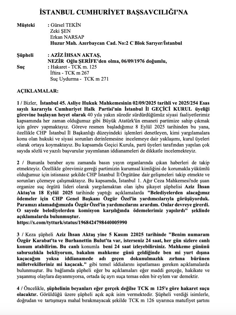 G&uuml;rsel Tekin&rsquo;den Aziz İhsan Aktaş&rsquo;a su&ccedil; duyurusu - Resim : 1