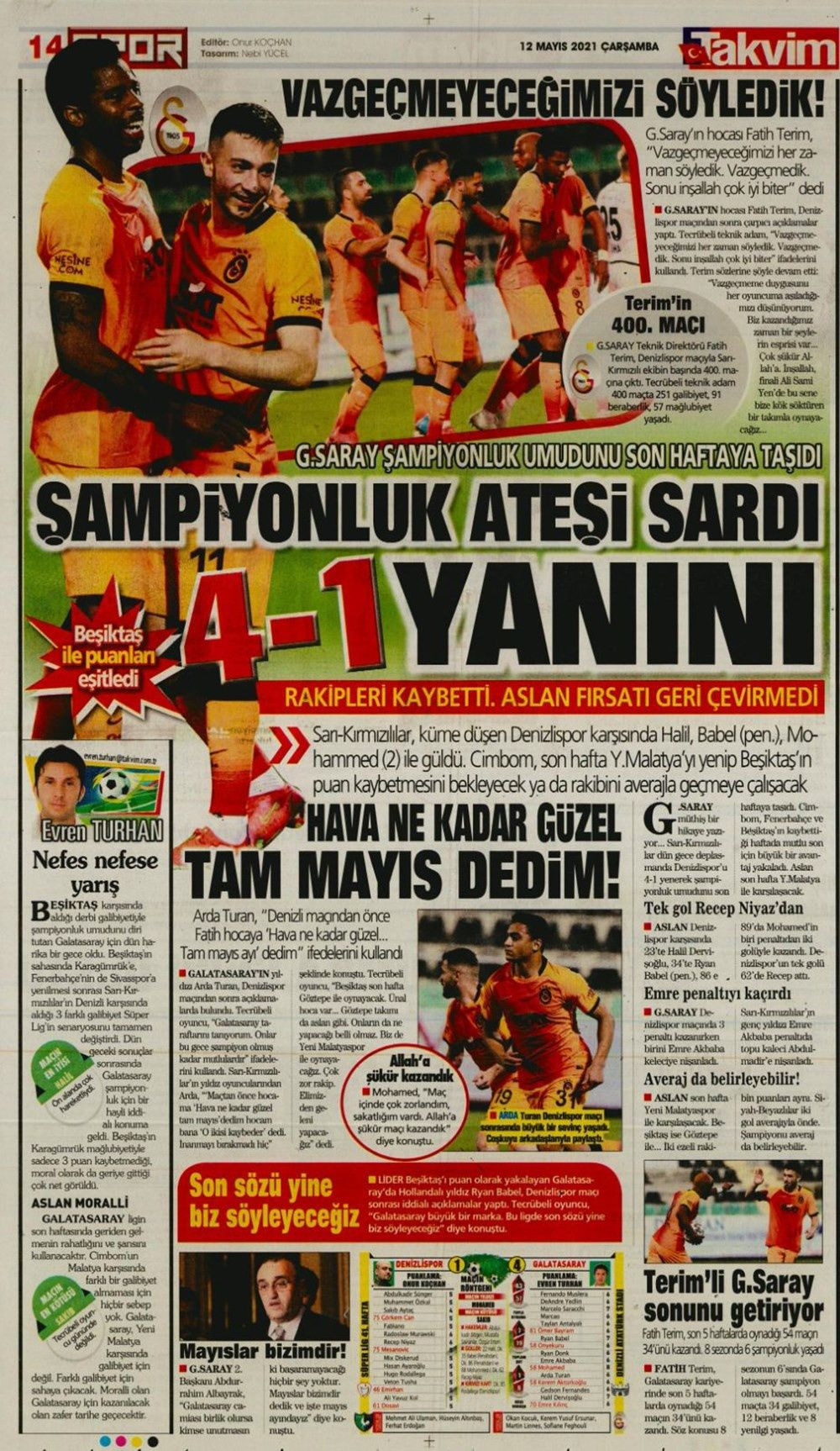 Nefes kesen şampiyonluk yarışı spor manşetlerine nasıl yansıdı? - Sayfa 15