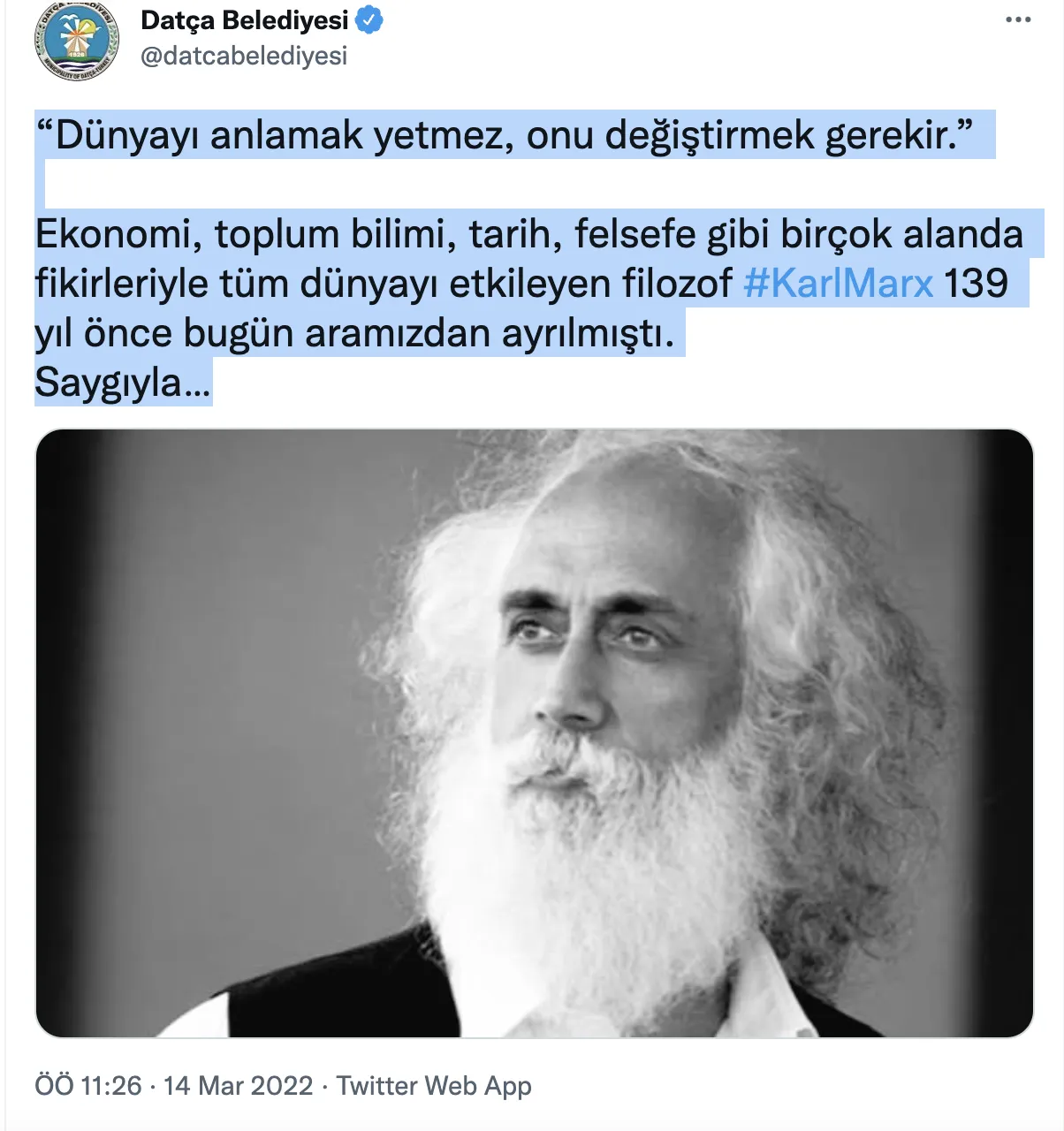 Datça Belediyesi, Karl Marx diye Suavi'yi paylaştı - Sayfa 1